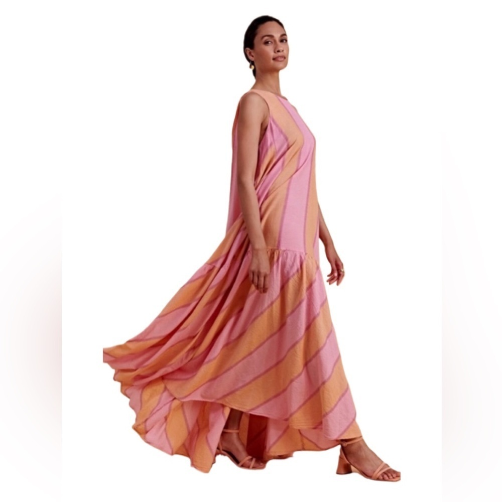 DEVOTON TWINS Maxi OS  waistless sleeveless pink and orange sorbet summer dress